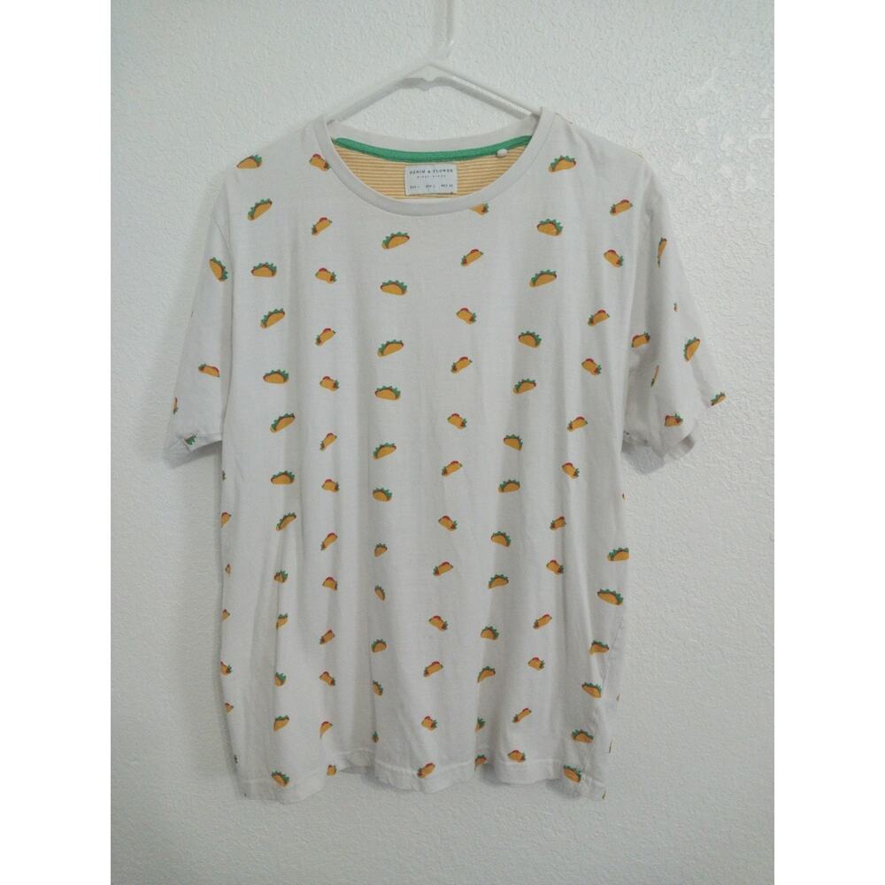 Denim & Flower Ricky Singh Mens Size L White Taco Design Tshirt